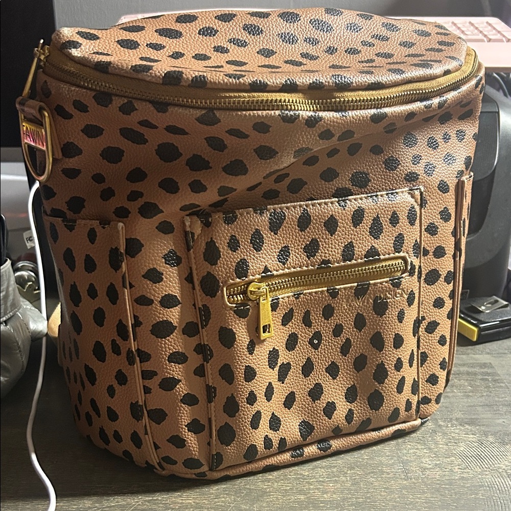 Leopard Print Fawn Design‎ Mini  Backpack with Gold Accents